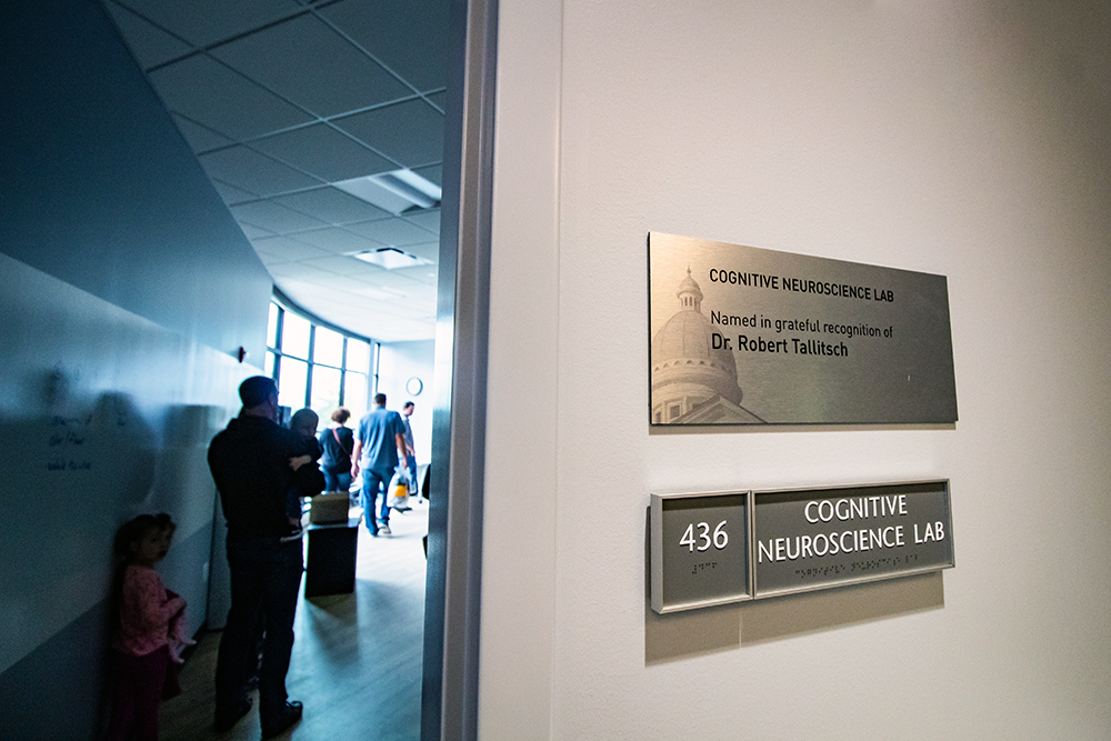 Image of the placard outside Hanson 436, a room in Augustana College's Hanson Hall of Science that was dedicated to him after he left the college